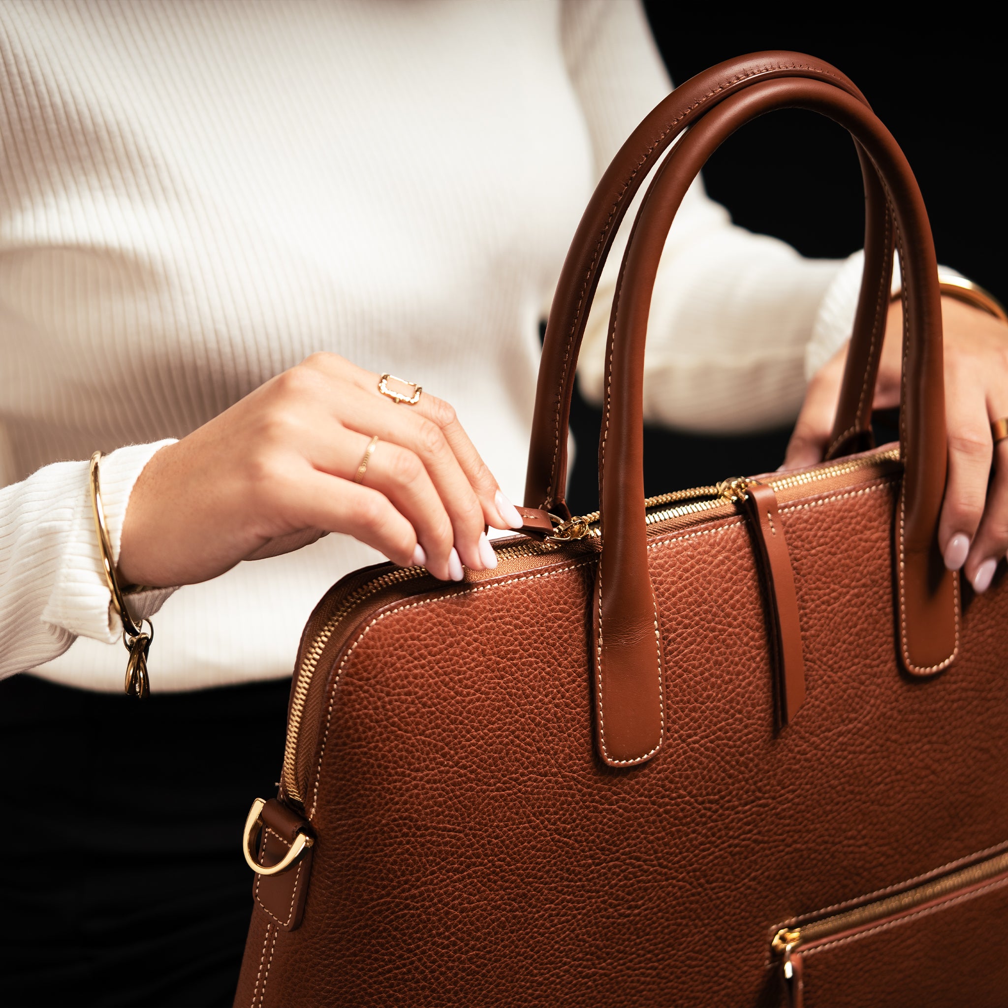 lundi Leather Briefcase Lena Cognac