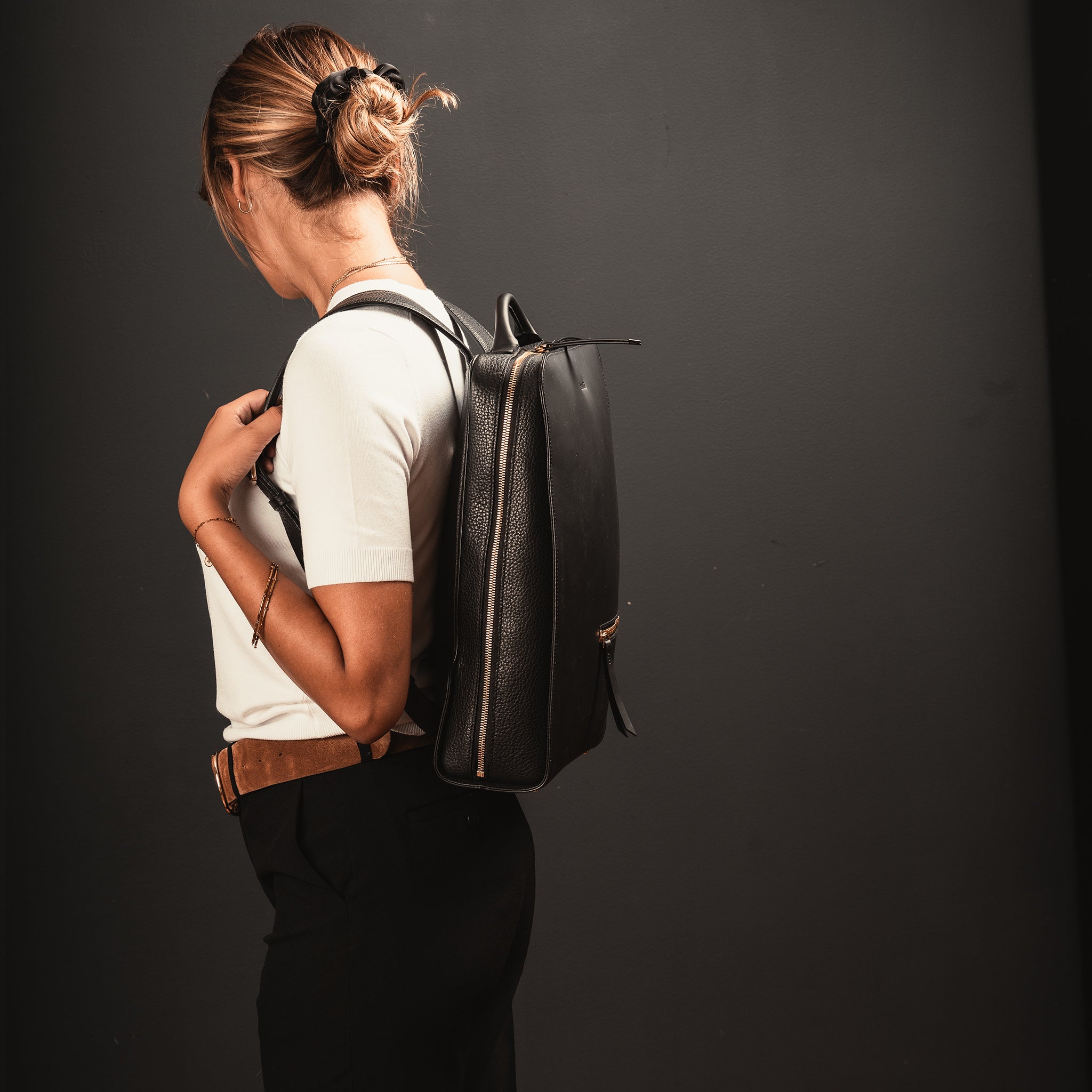 Leather women's backpack laptop hotsell