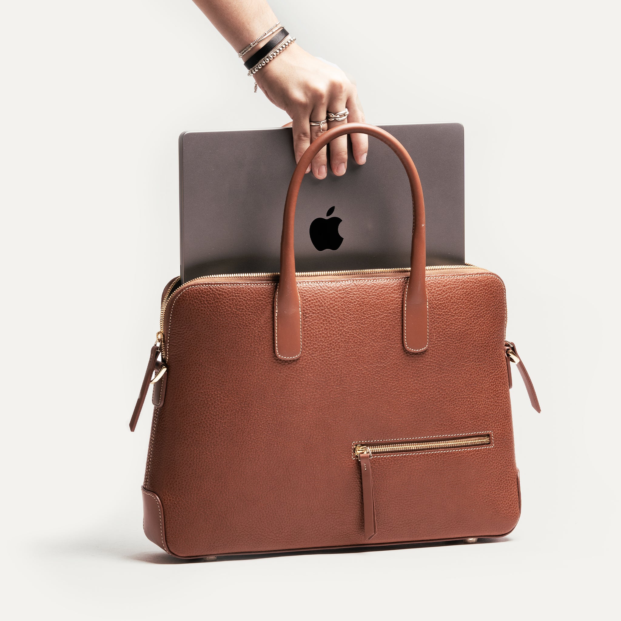 Cognac leather briefcase sale